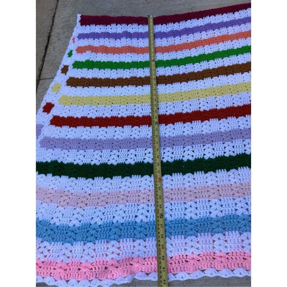 Crochet stripes rainbow blanket 50